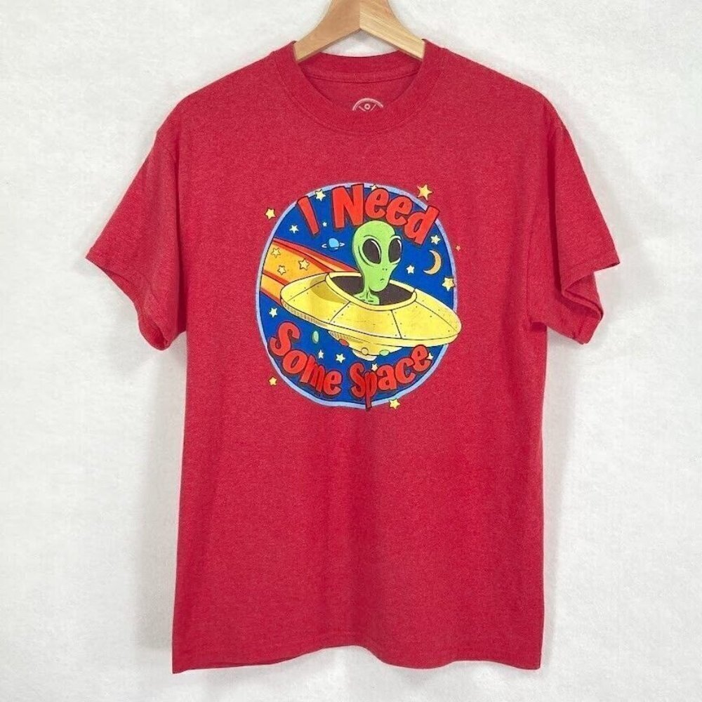 DOM I Need Some Space Graphic T-Shirt Alien UFO Novelty School Teens Unisex M